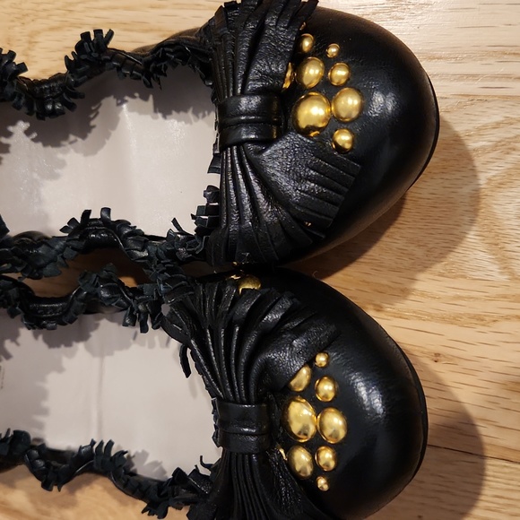 Miu Miu ballet flats size 38.5. Black with fringe and gold studs. - Picture 4 of 7